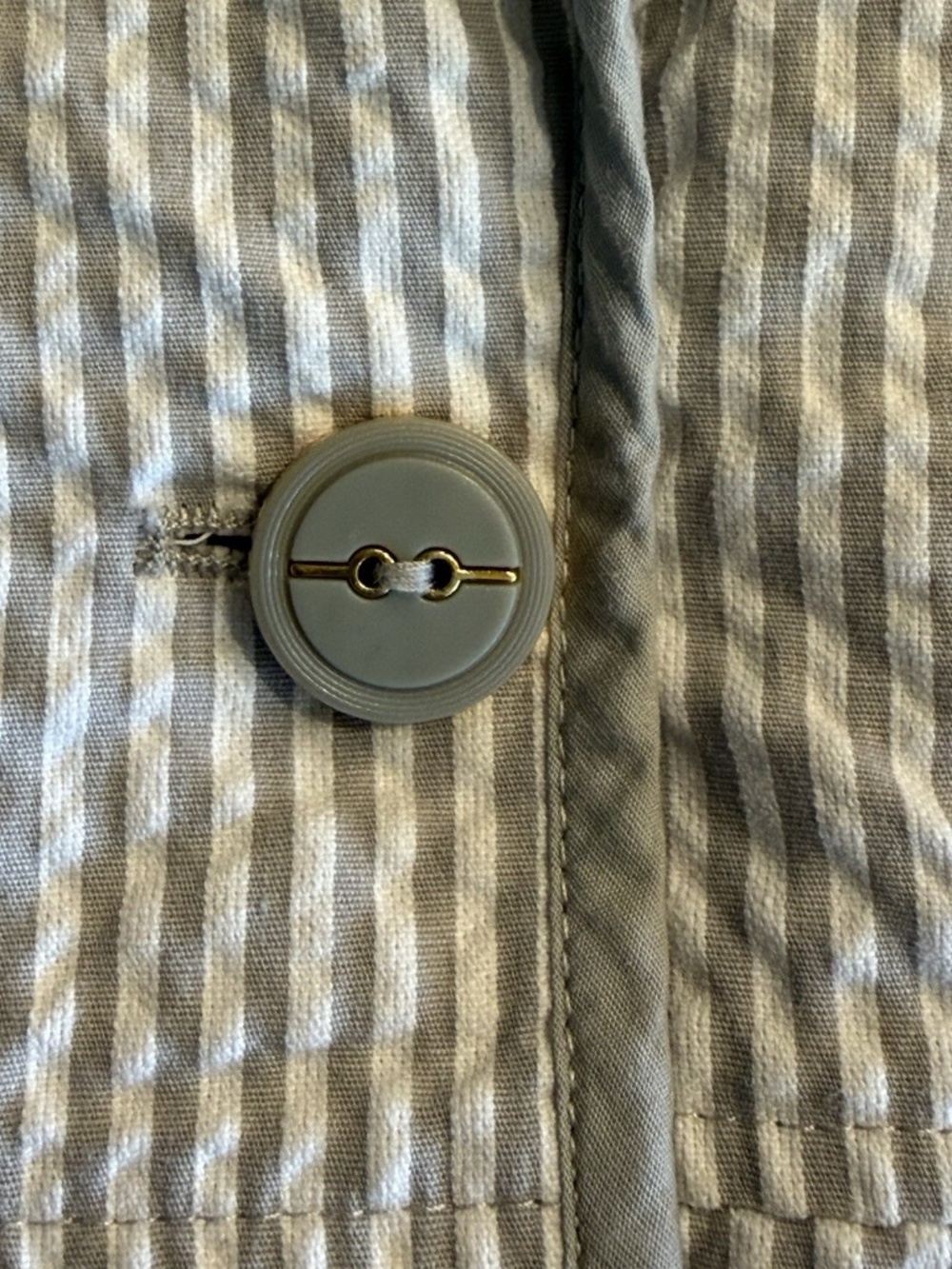 Sandro Womens Large Gray White Seersucker Blazer Gold Button Cotton - Picture 8 of 8